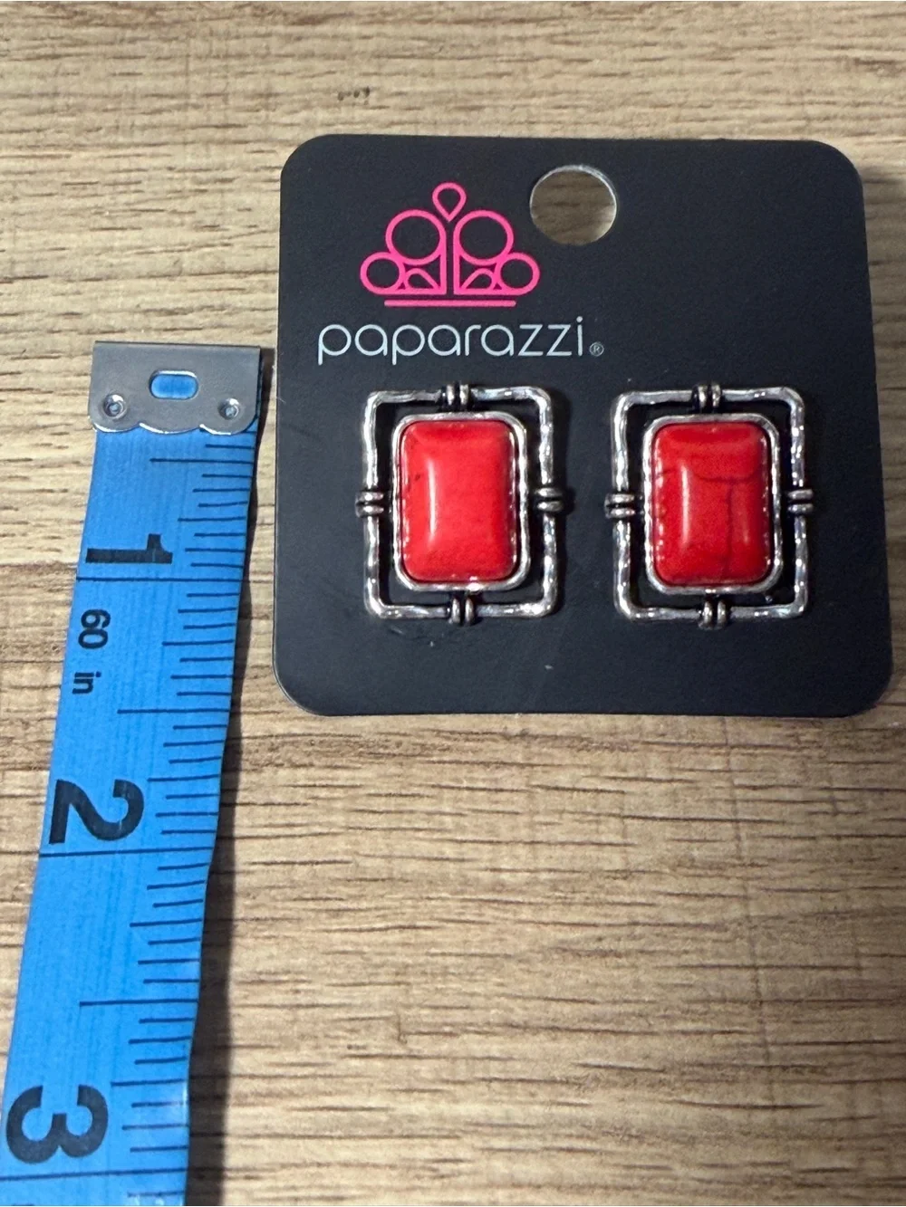 Paparazzi Red Stone Antiqued Silver Square Frame Studs